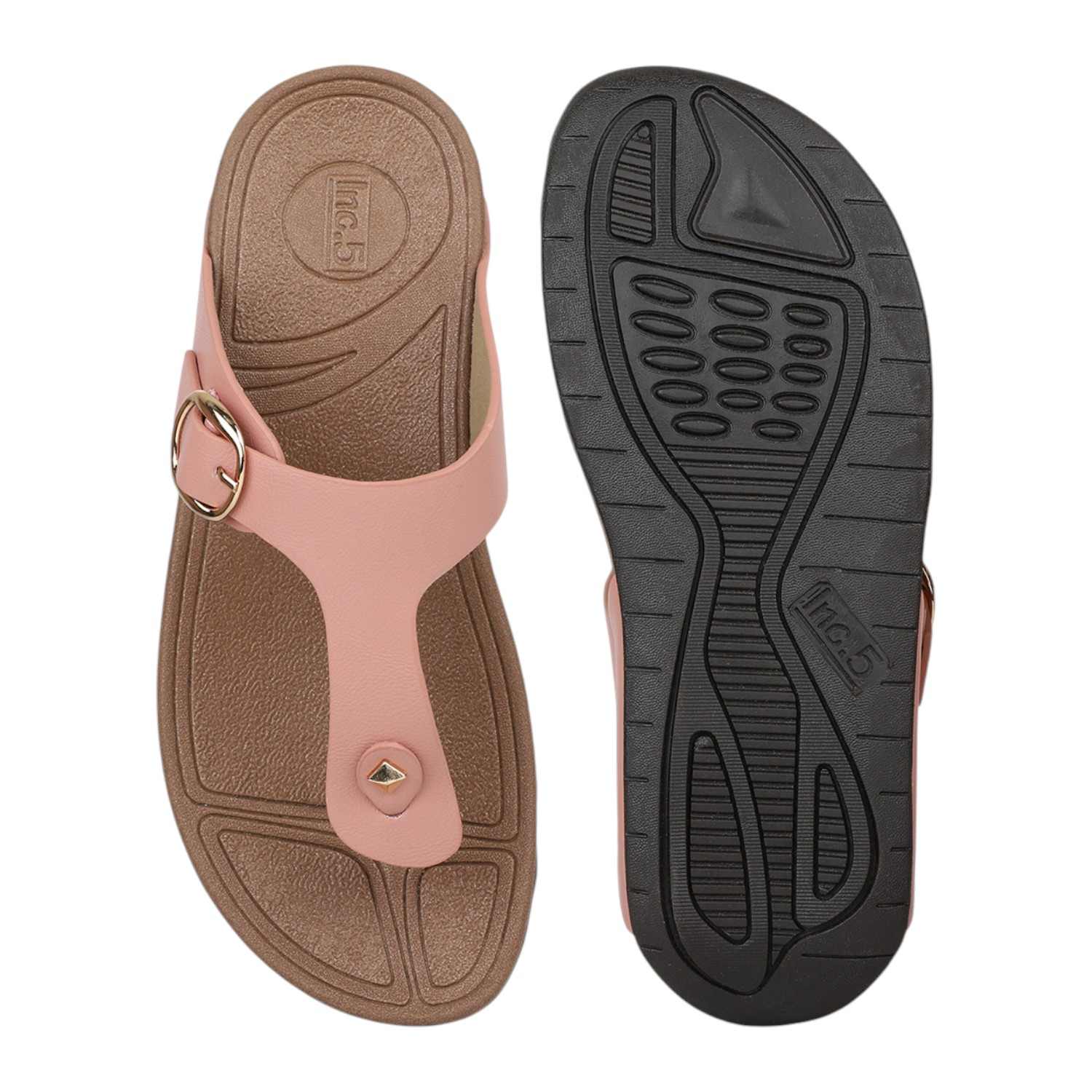 Women Peach Buckled Toe-Ring Wedge Sandals