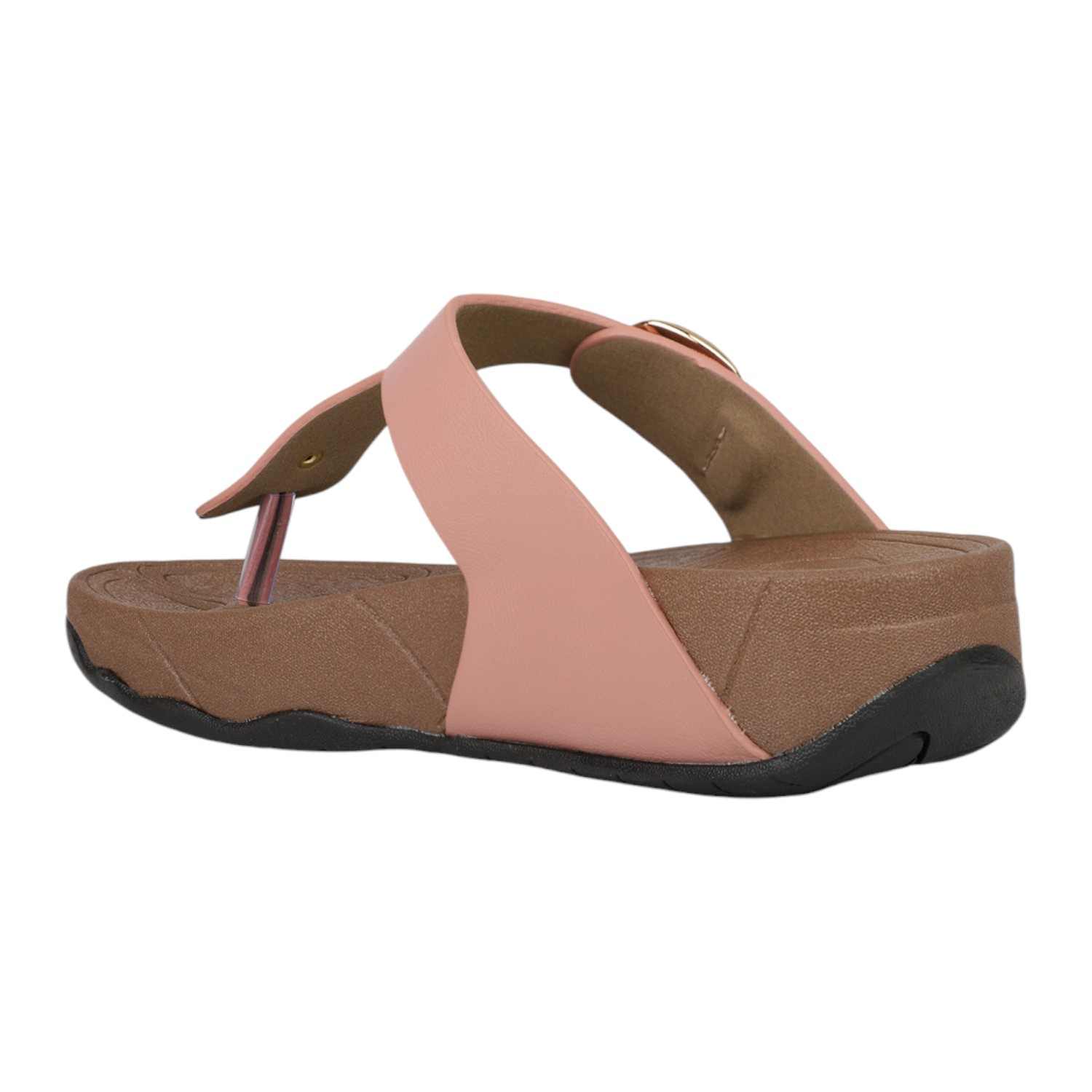 Women Peach Buckled Toe-Ring Wedge Sandals