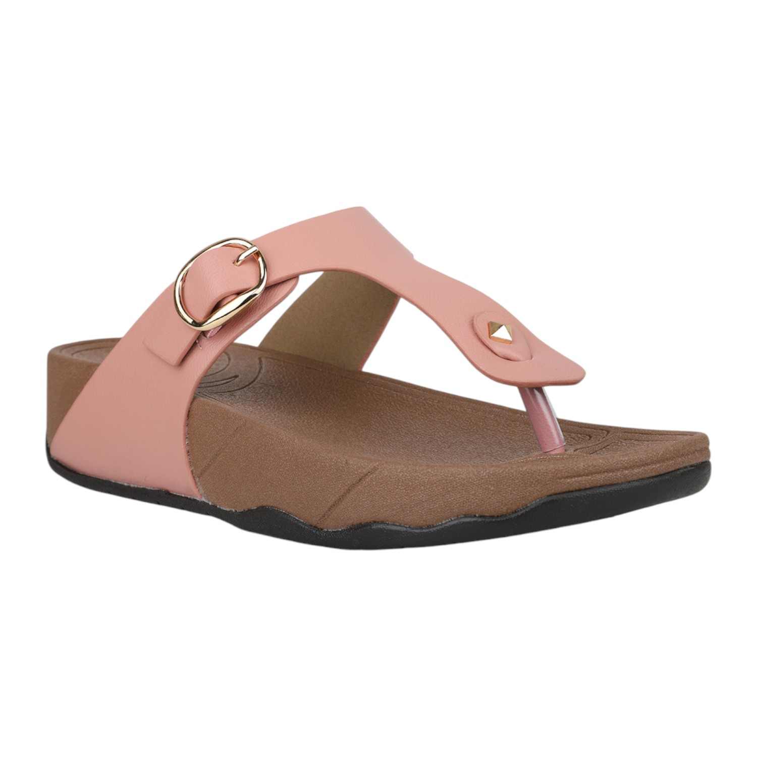 Women Peach Buckled Toe-Ring Wedge Sandals