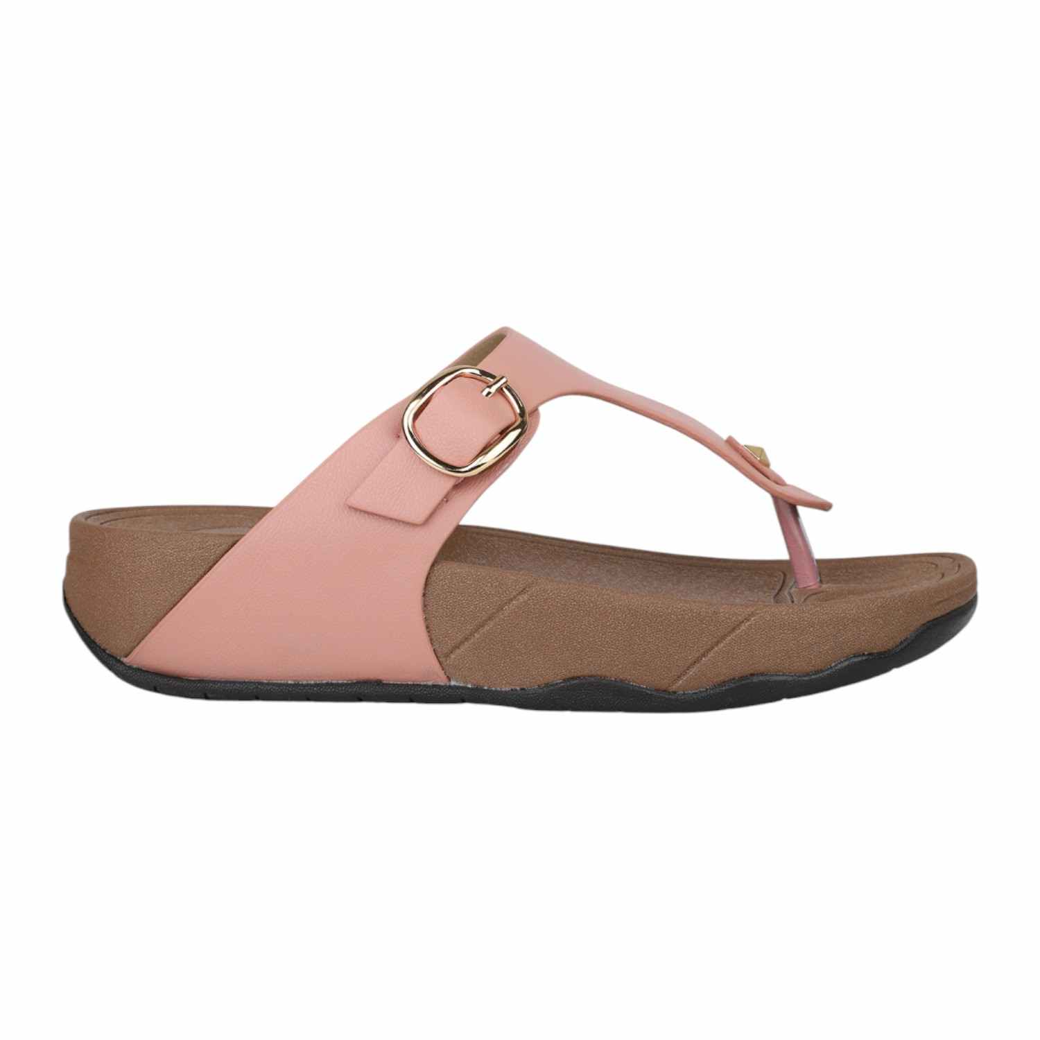 Women Peach Buckled Toe-Ring Wedge Sandals