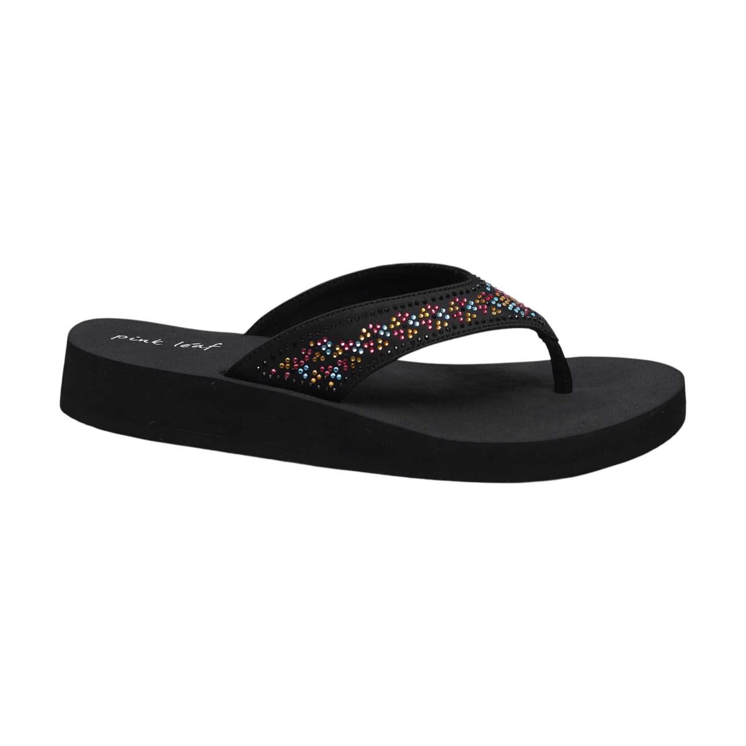 Black Embellished Thongs for Women