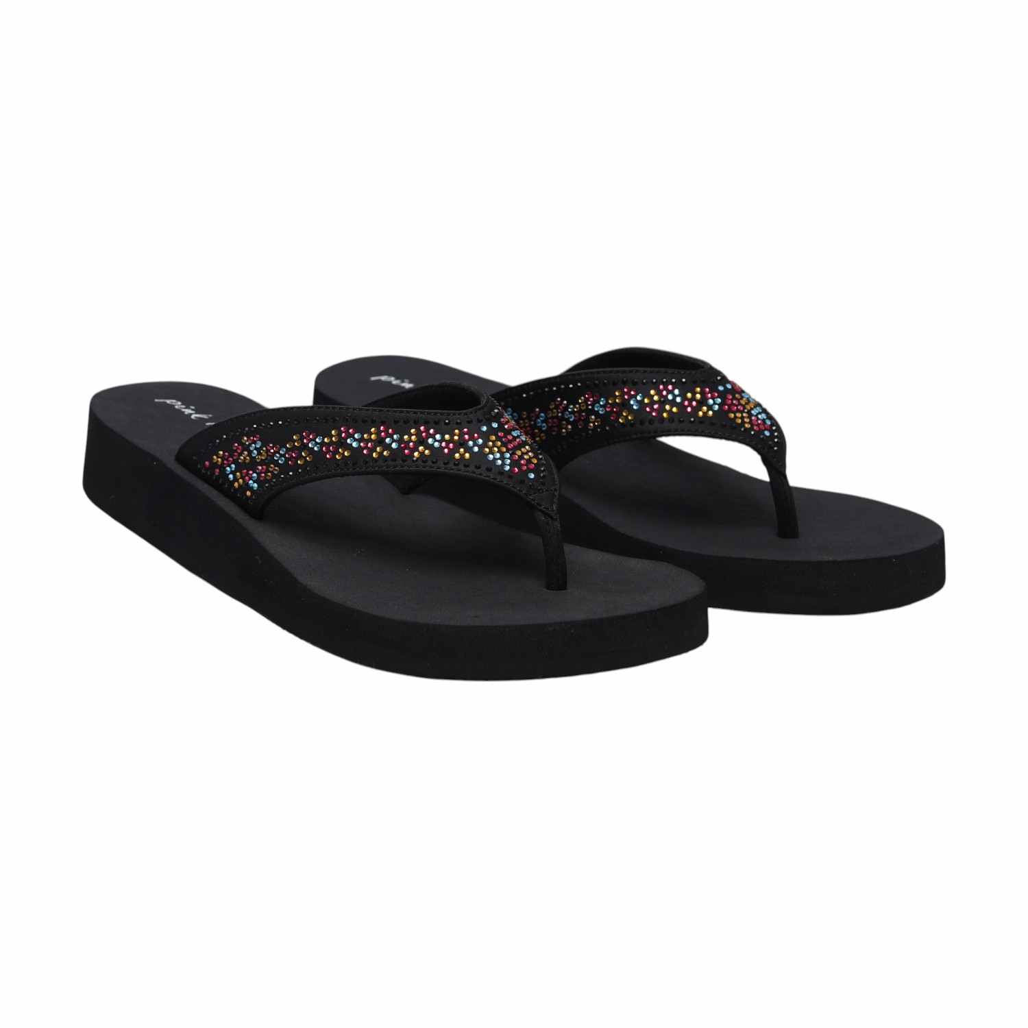 Black Embellished Thongs for Women