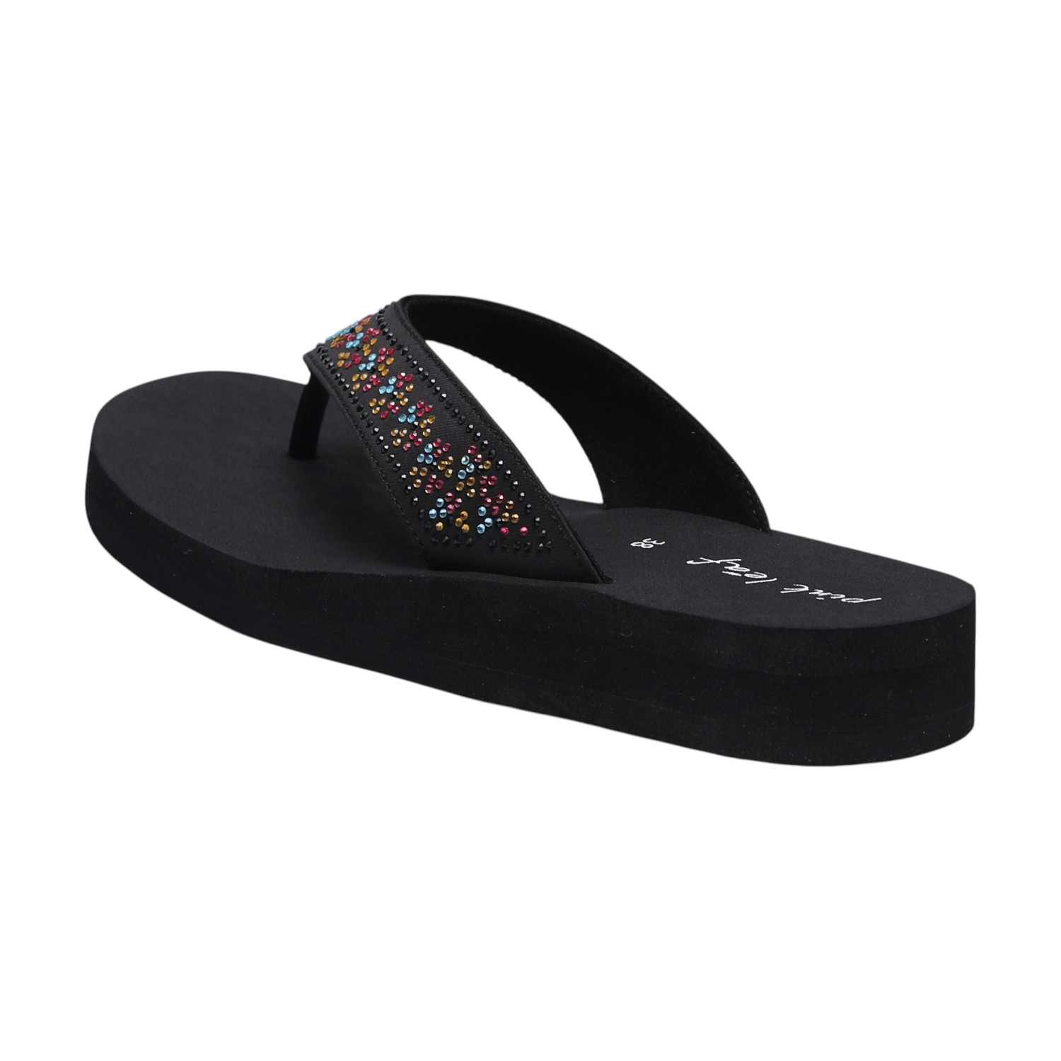 Black Embellished Thongs for Women