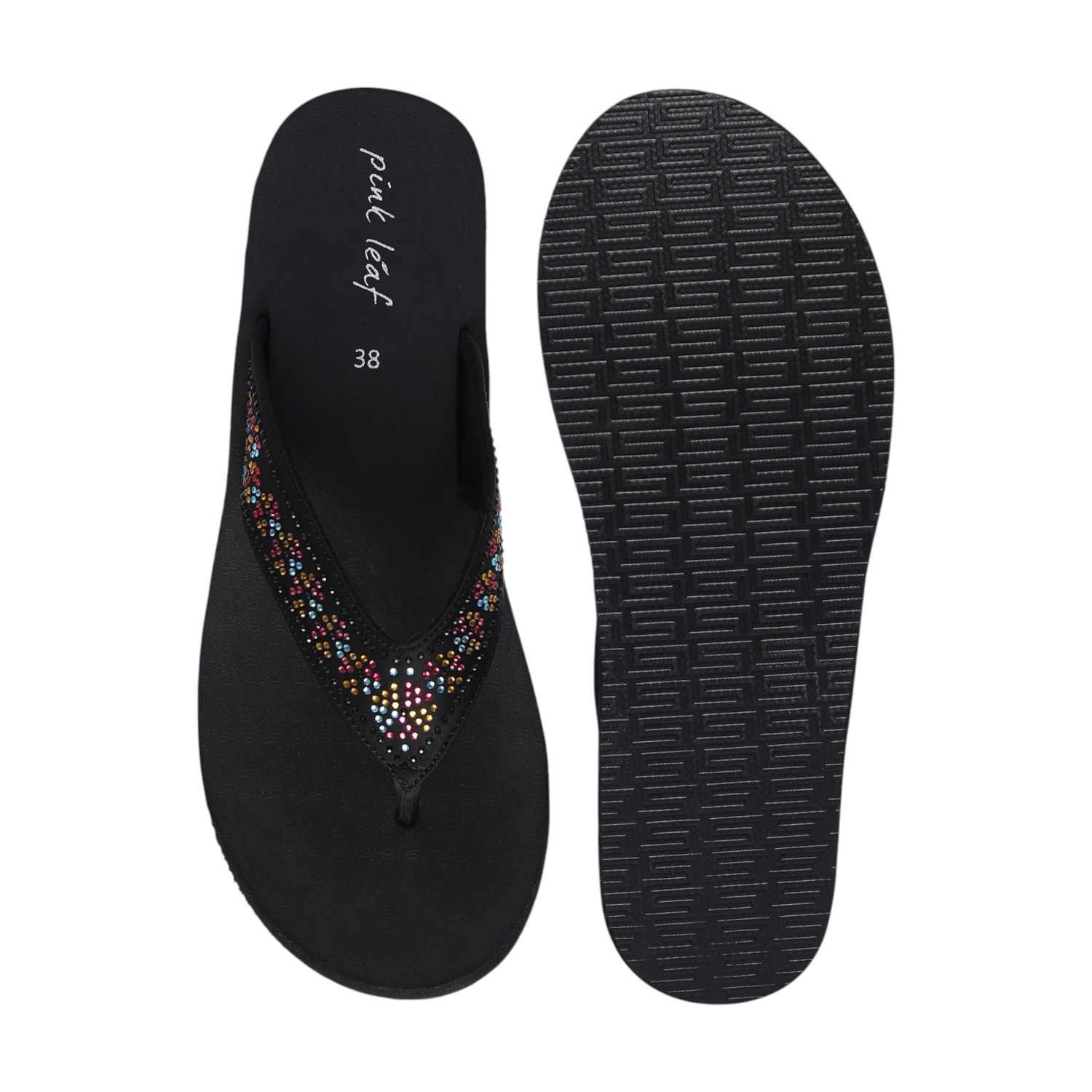 Black Embellished Thongs for Women