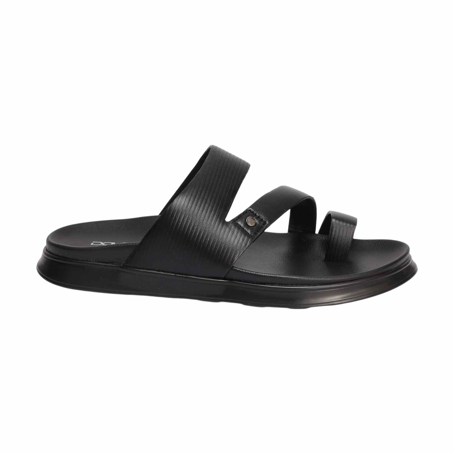 Men Black Toe-Loop Slide Chappal With Dual Strap Design