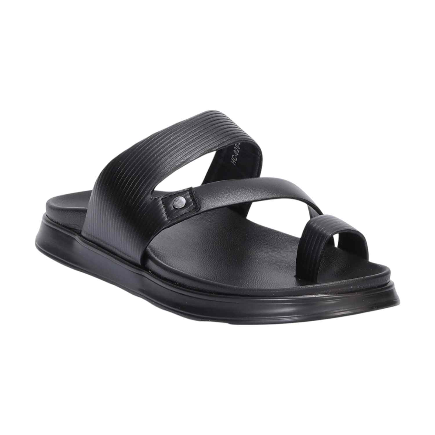 Men Black Toe-Loop Slide Chappal With Dual Strap Design