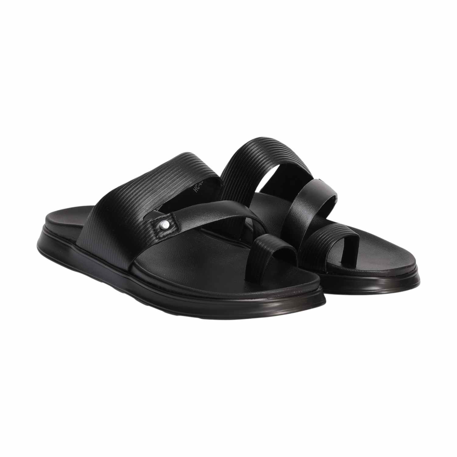 Men Black Toe-Loop Slide Chappal With Dual Strap Design