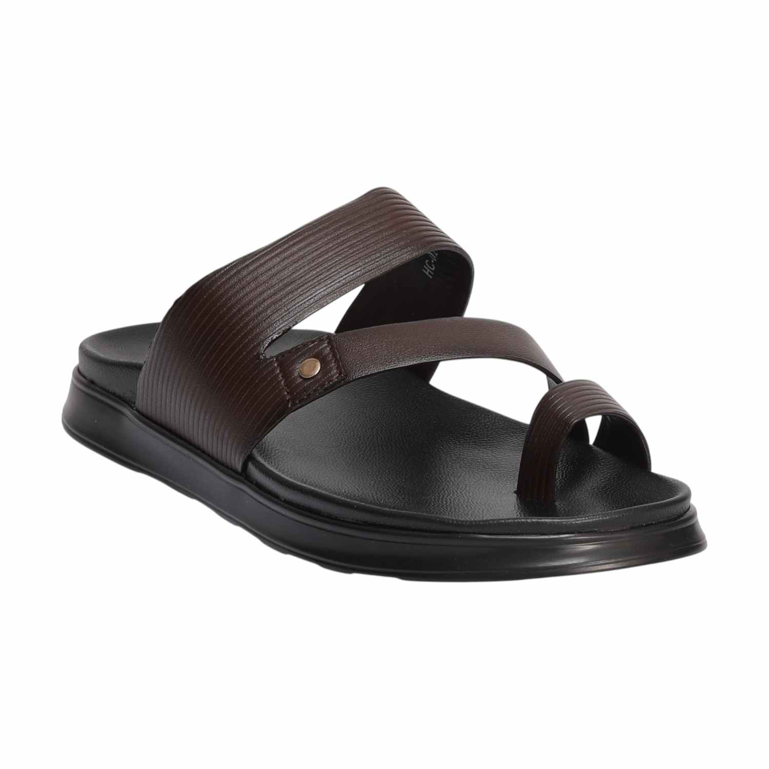 Men Brown Toe-Loop Slide Chappal With Dual Strap Design