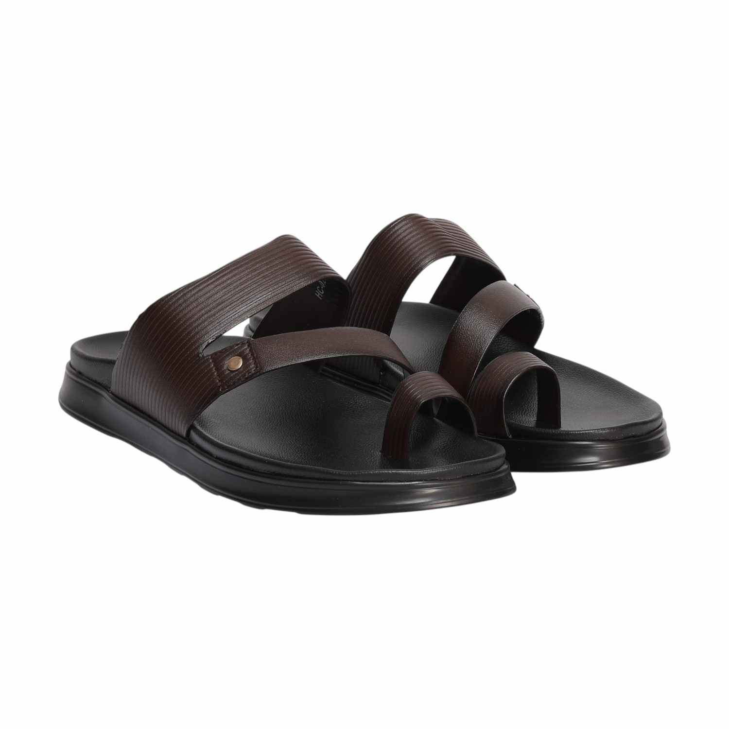 Men Brown Toe-Loop Slide Chappal With Dual Strap Design