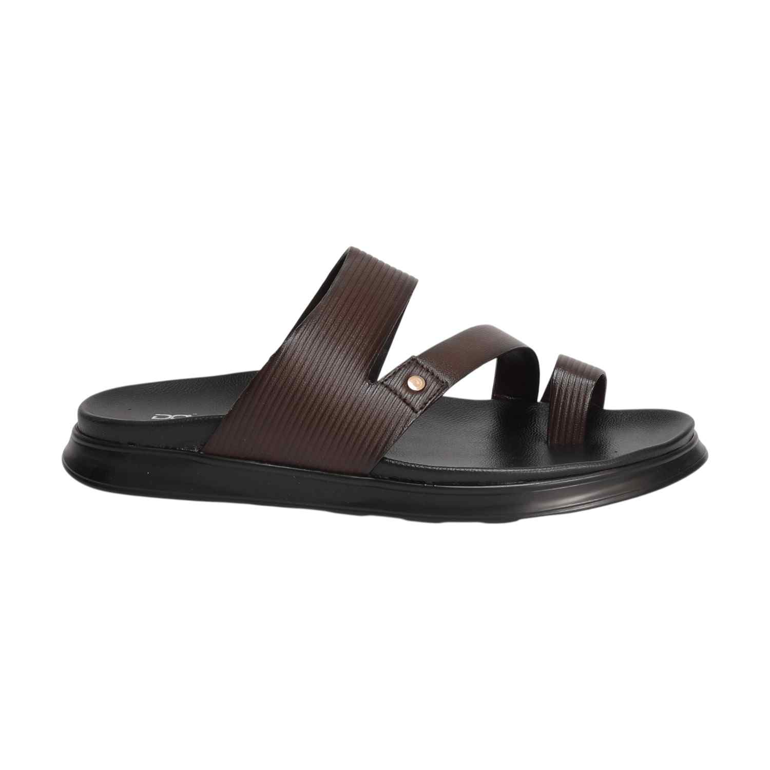 Men Brown Toe-Loop Slide Chappal With Dual Strap Design