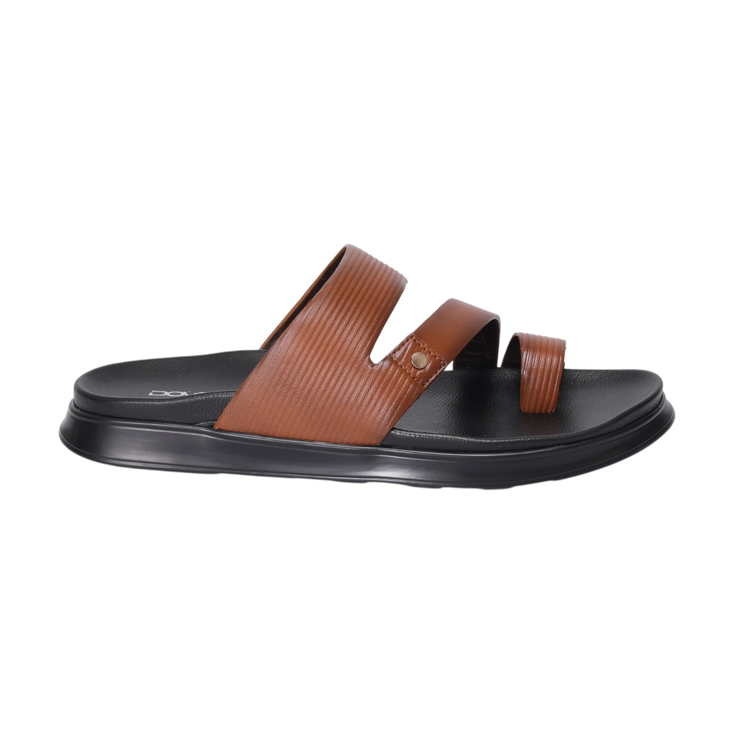 Men Tan Toe-Loop Slide Chappal With Dual Strap Design
