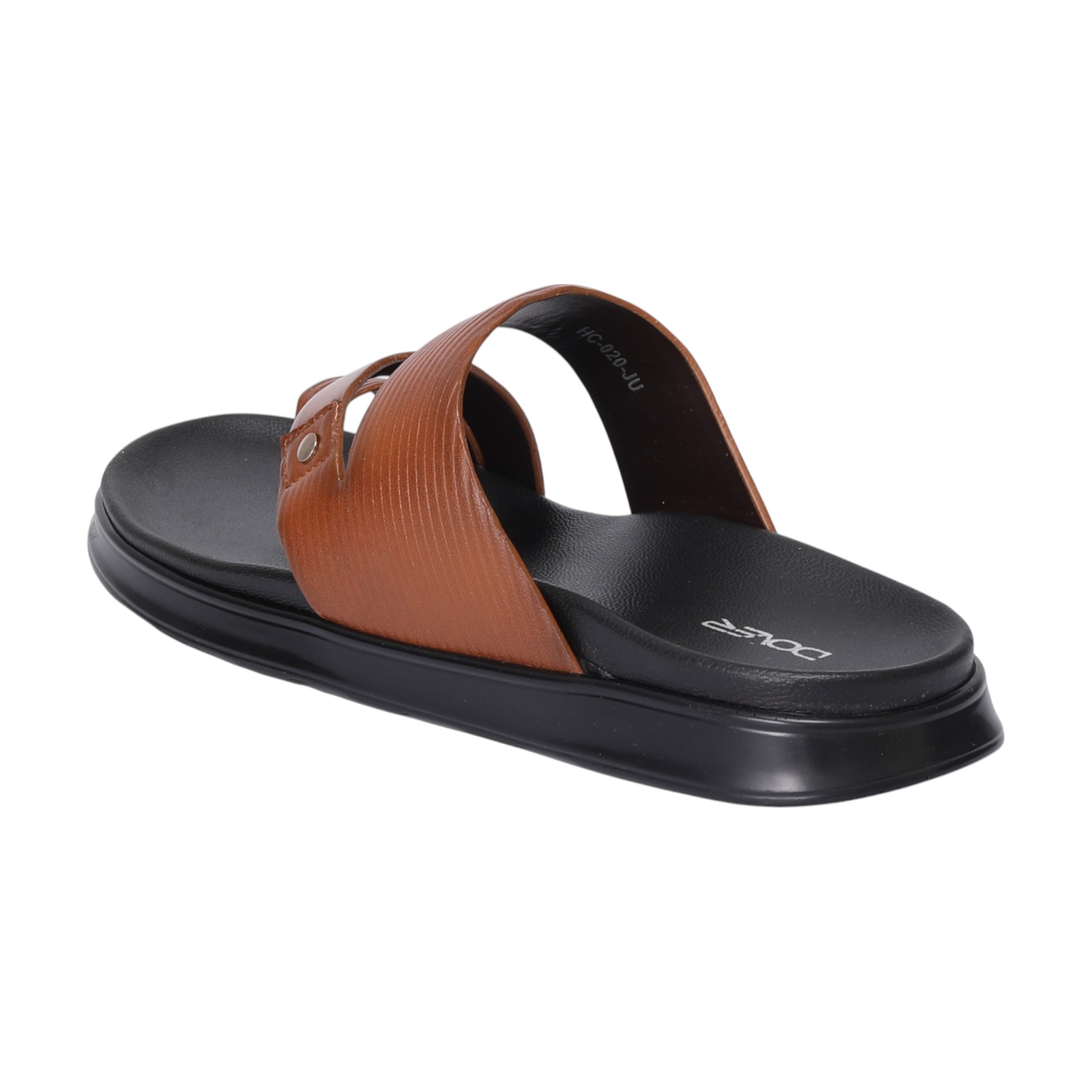 Men Tan Toe-Loop Slide Chappal With Dual Strap Design