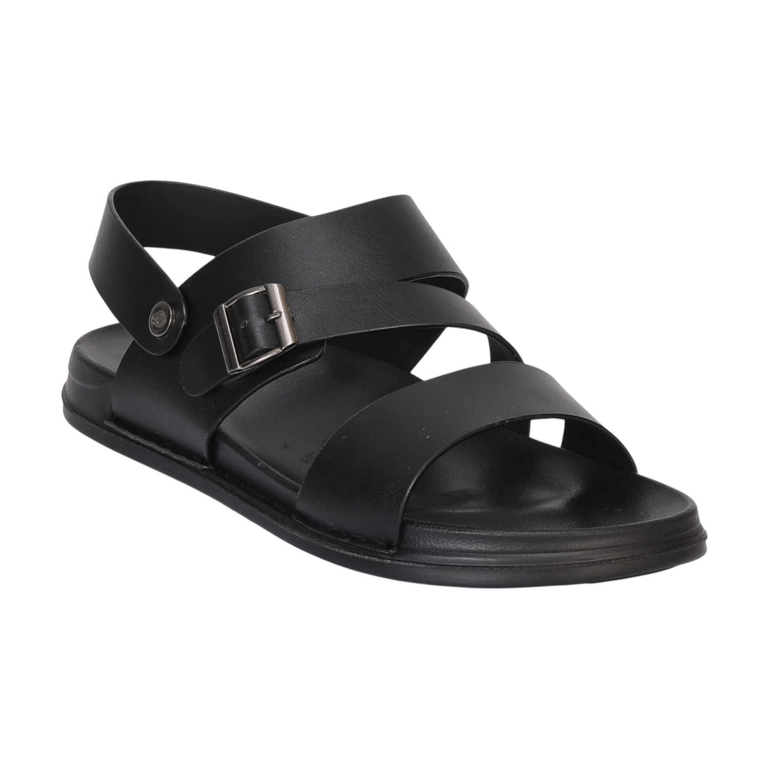 Men Black Casual Cross-Strap Sandals With Buckle