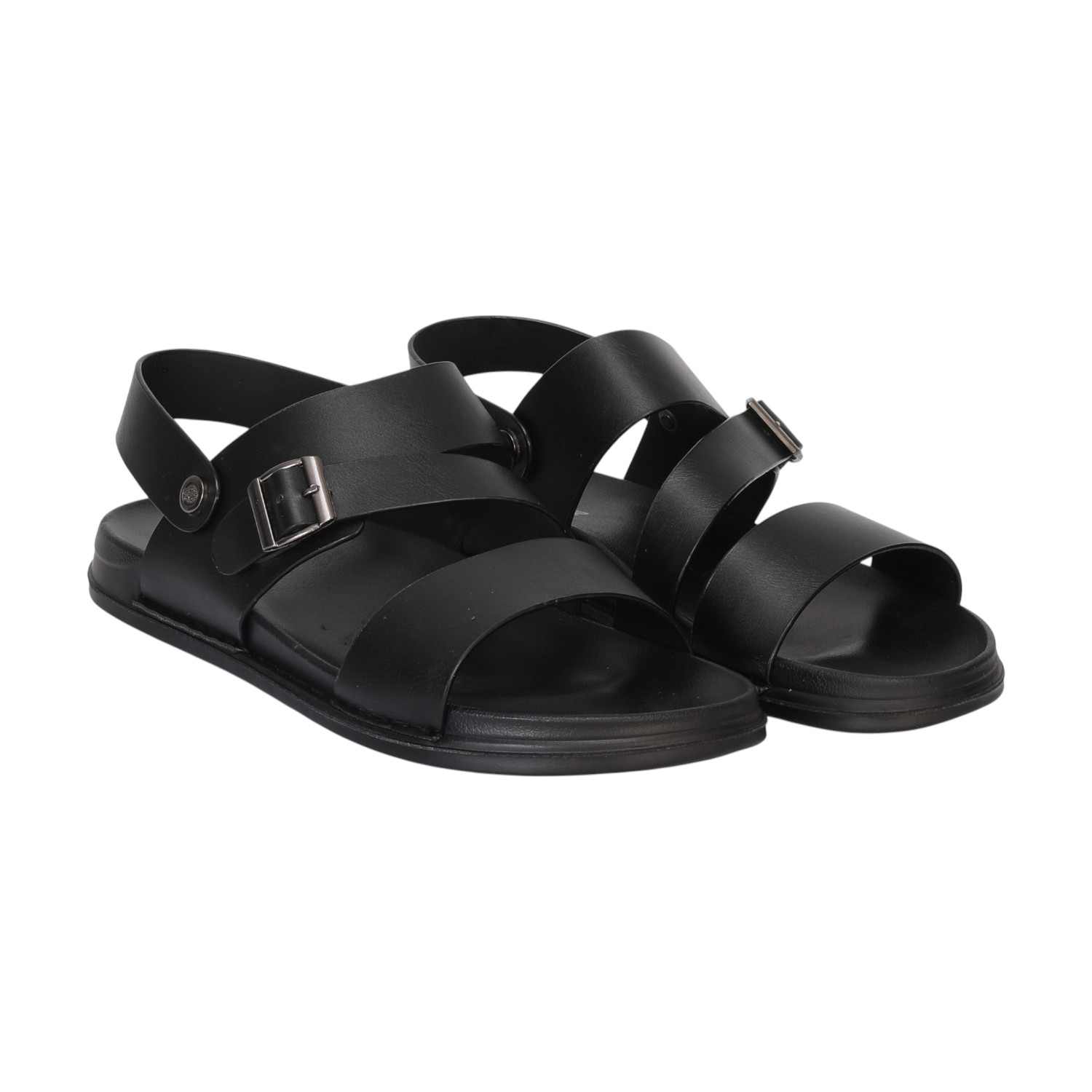 Men Black Casual Cross-Strap Sandals With Buckle