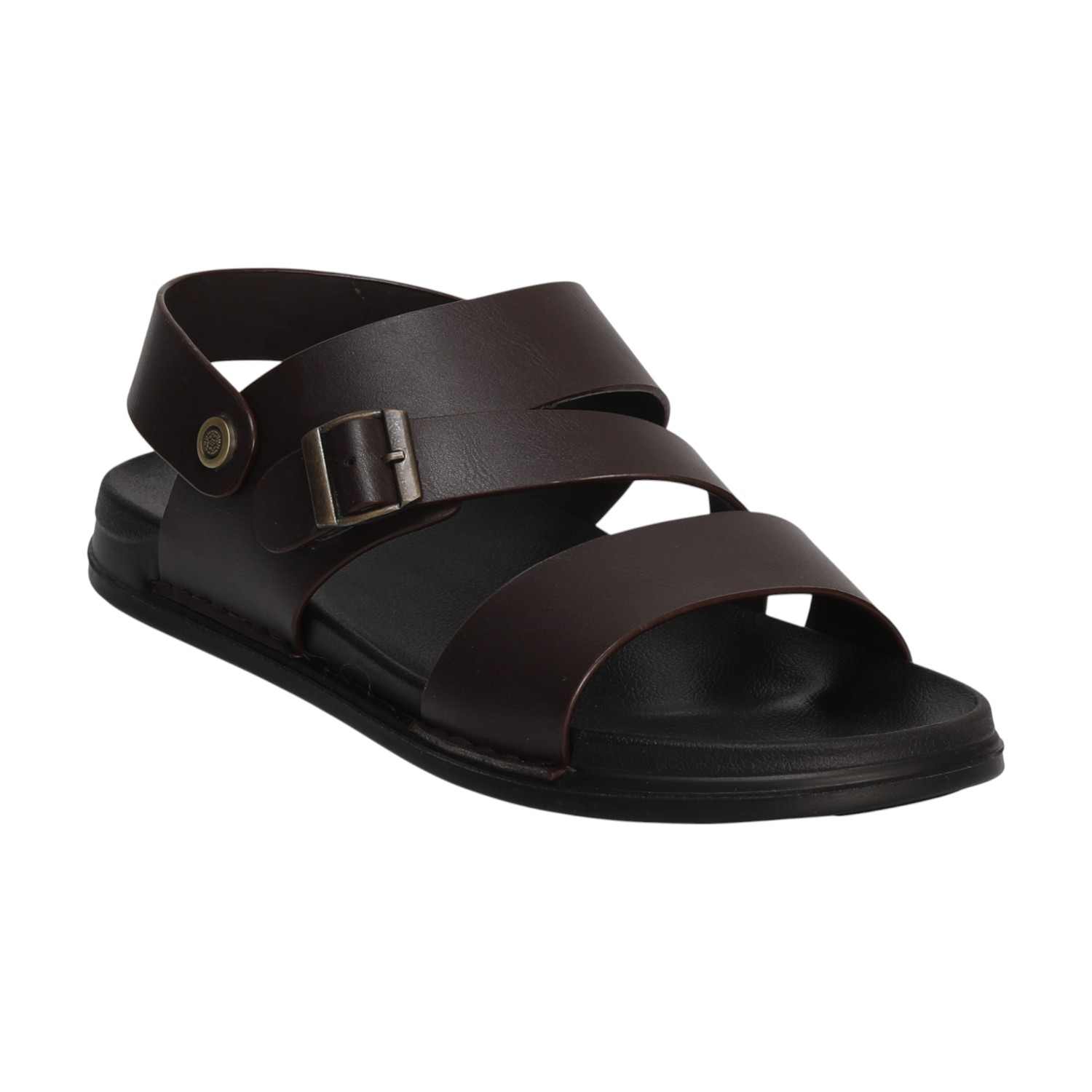 Men Brown Casual Cross-Strap Sandals With Buckle