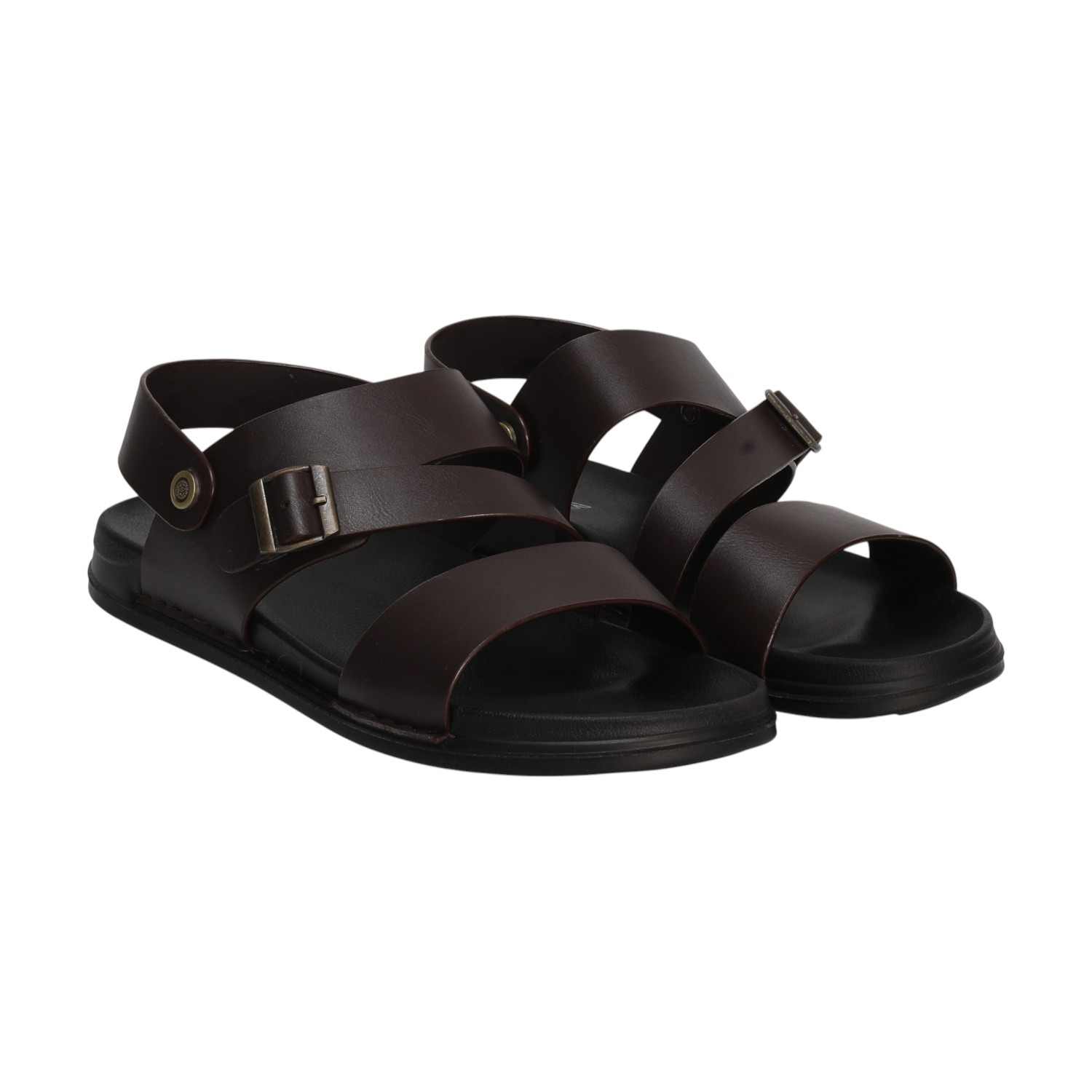 Men Brown Casual Cross-Strap Sandals With Buckle