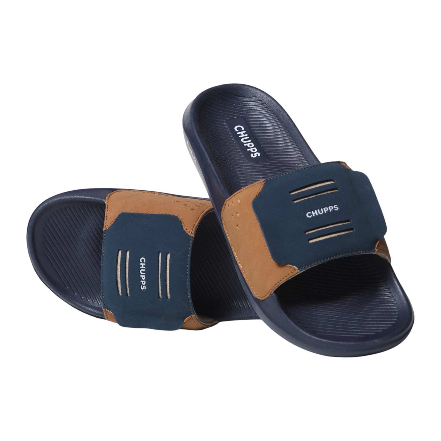 Men Musturd Navy Rubber Slider