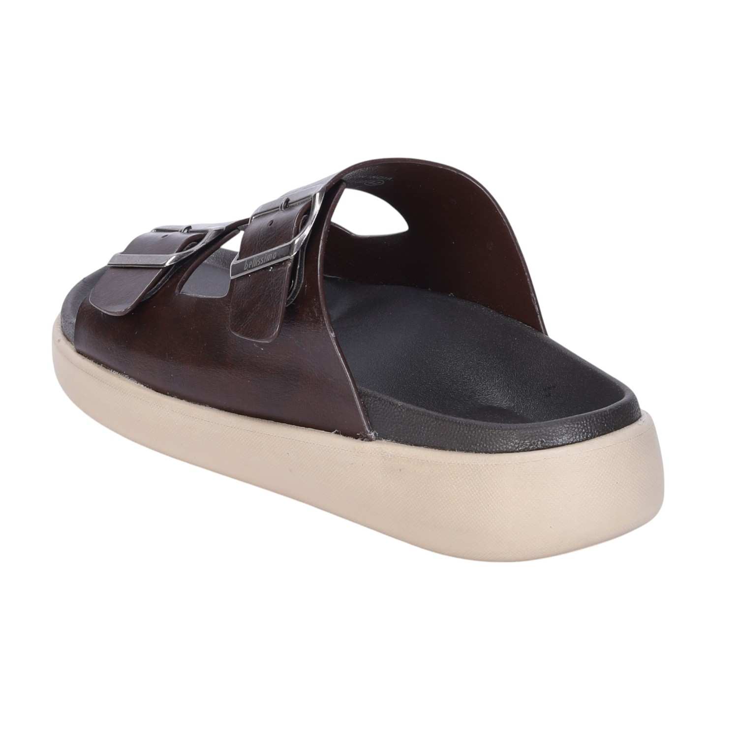 Men Brown Double Buckle Slip On Chappal