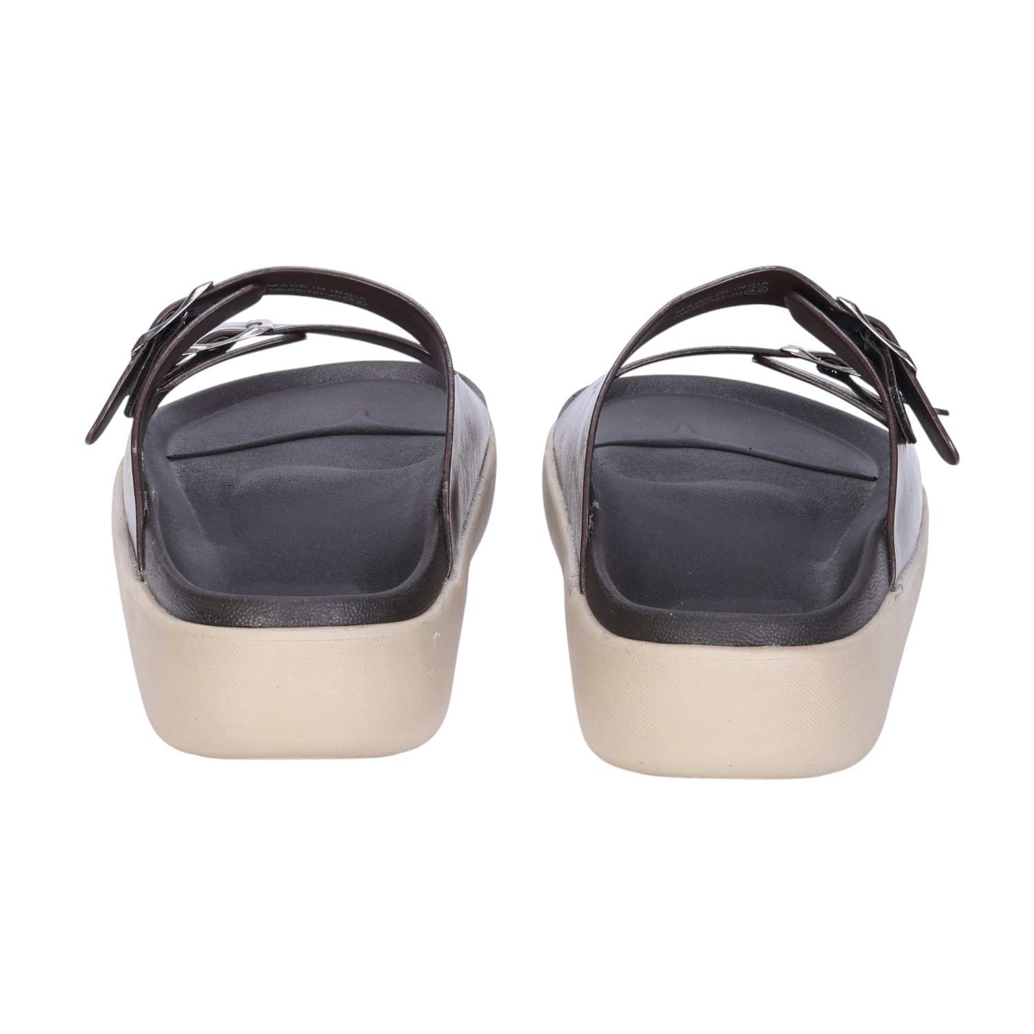 Men Brown Double Buckle Slip On Chappal