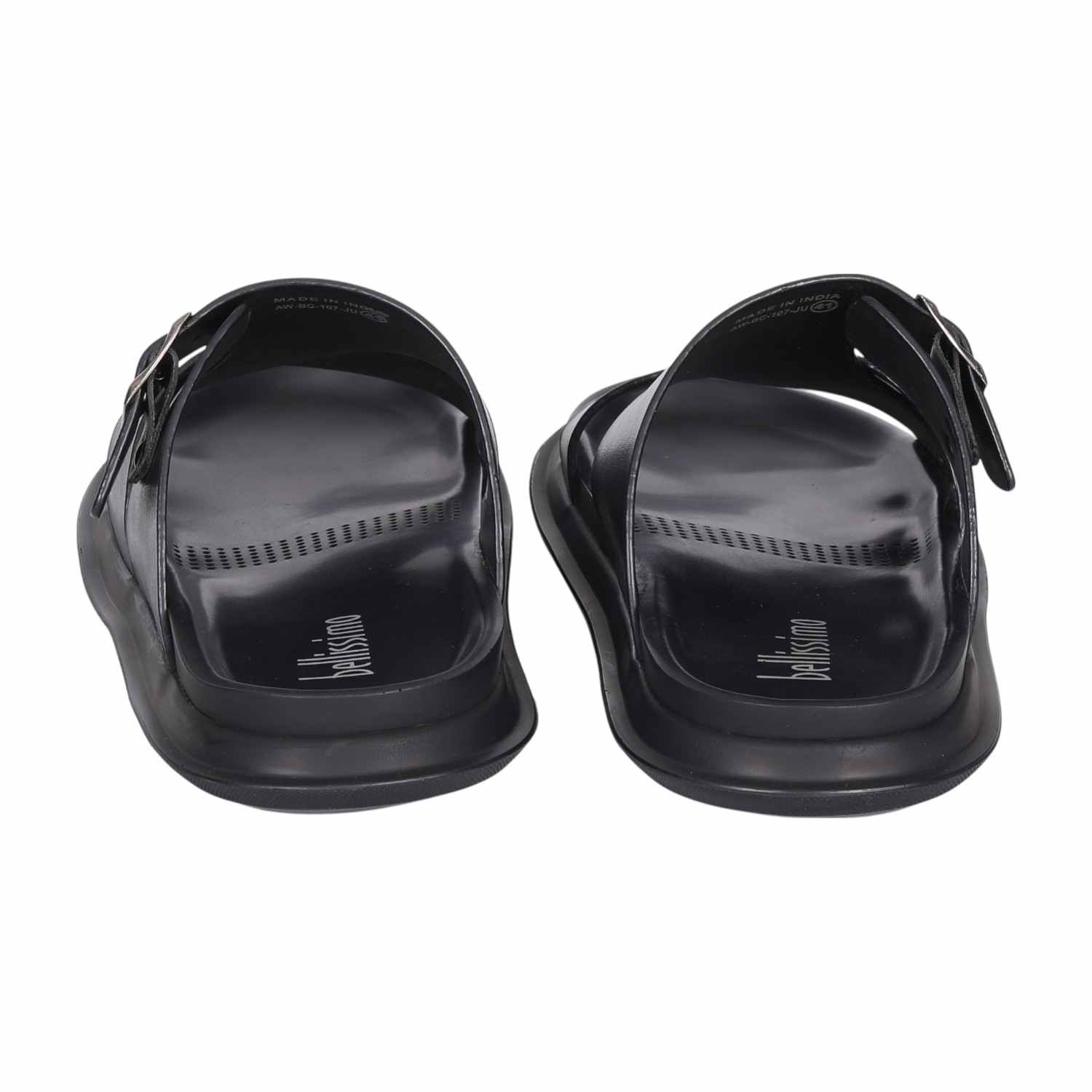 Men Black Cross-Strap Leather Slides with Buckle Detail