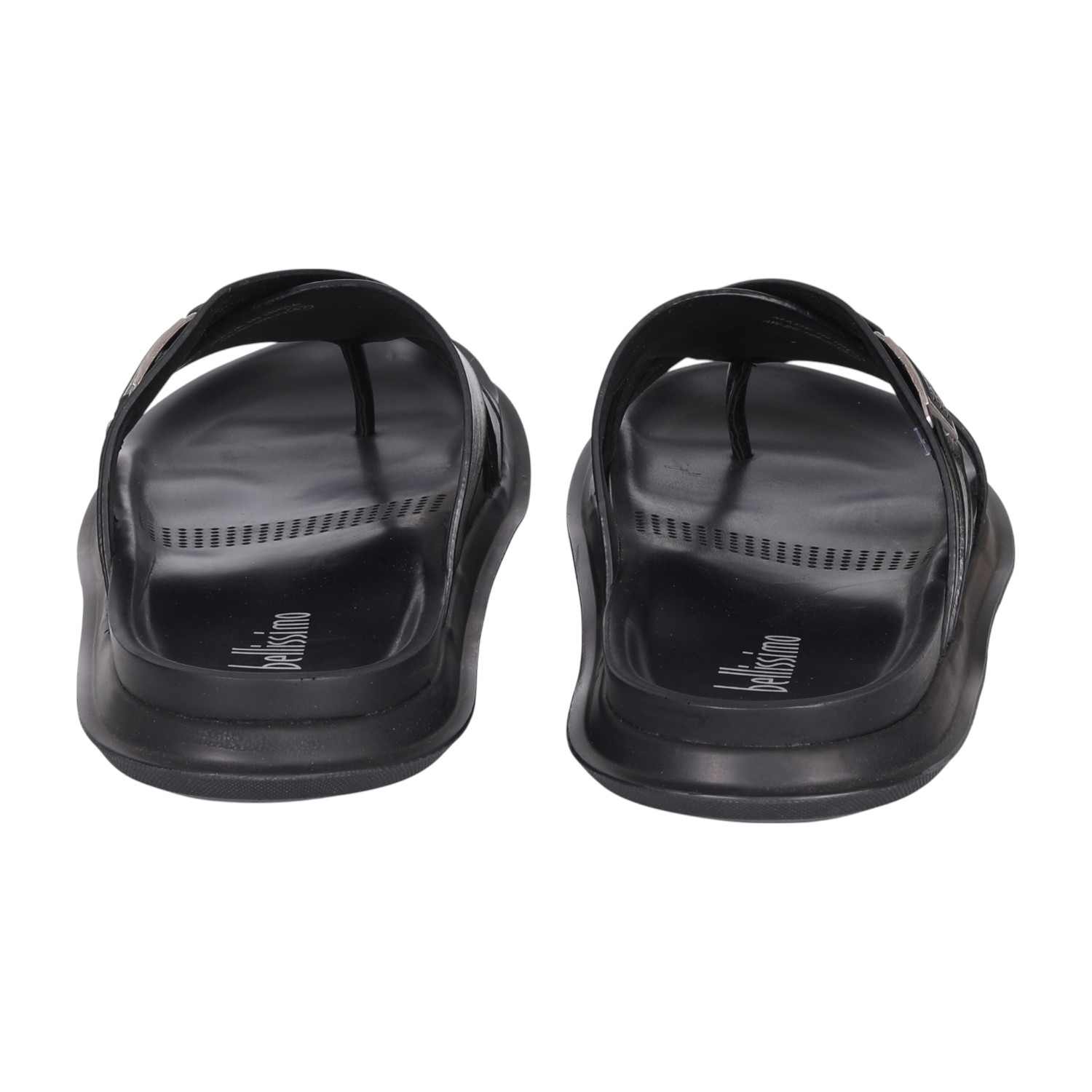 Men Black Leather Cross-Strap Thong Sandals with Decorative Buckle
