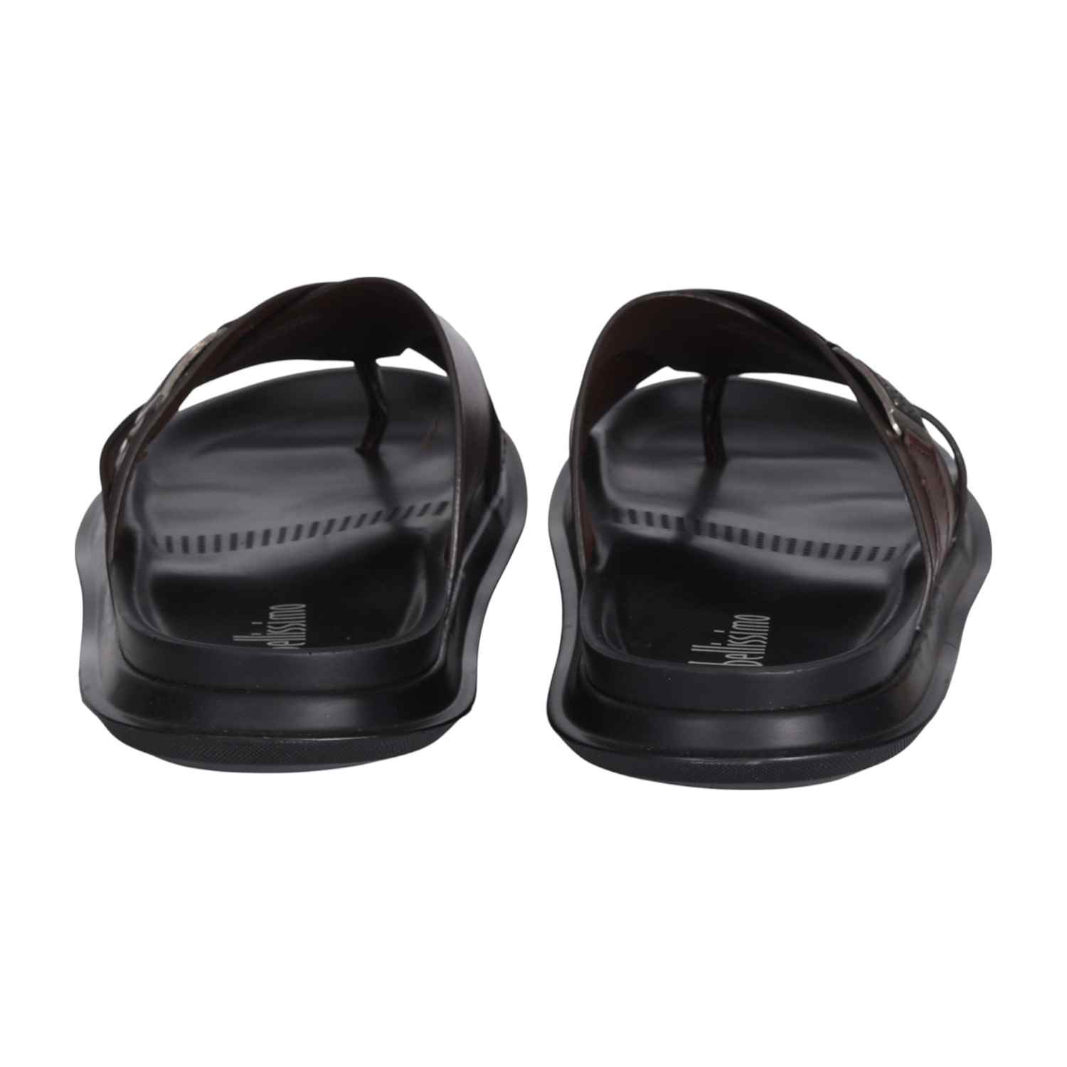Men Brown Leather Cross-Strap Thong Sandals with Decorative Buckle