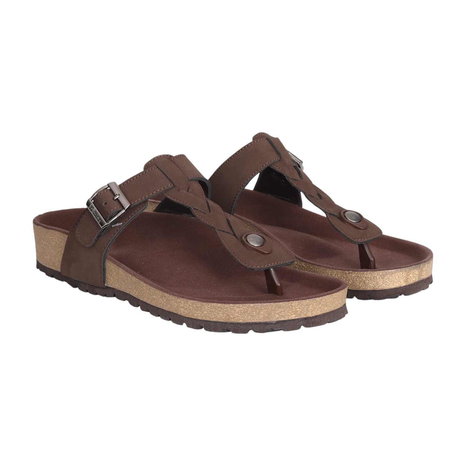 Men Brown Braided Leather Wedge Sandals with Buckle Strap