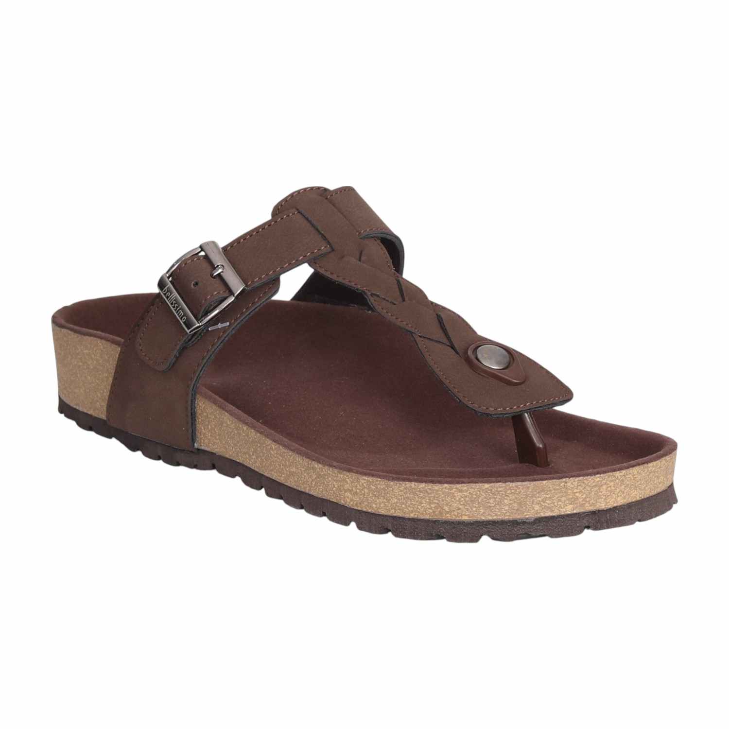 Men Brown Braided Leather Wedge Sandals with Buckle Strap