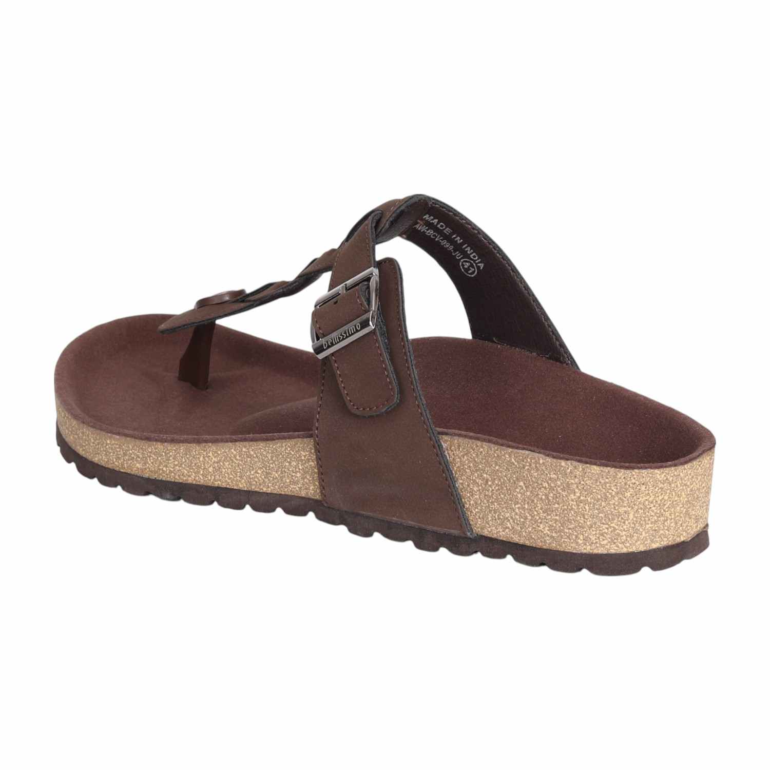 Men Brown Braided Leather Wedge Sandals with Buckle Strap