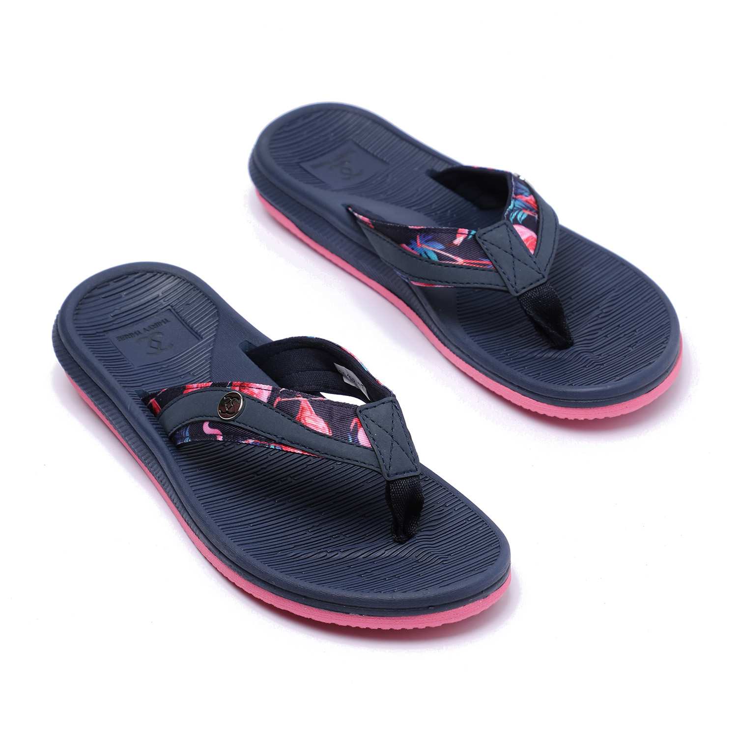 Women Navy Blue Floral Flip-Flops