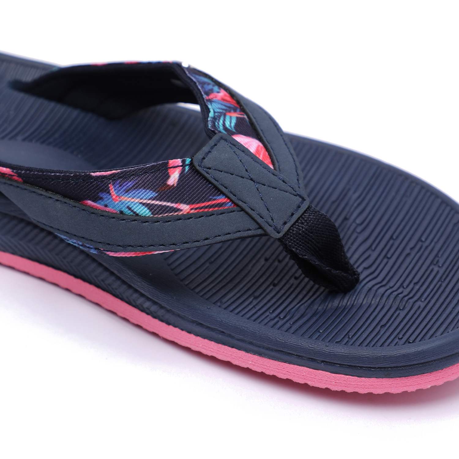 Women Navy Blue Floral Flip-Flops