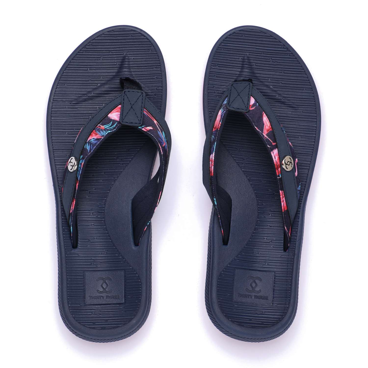 Women Navy Blue Floral Flip-Flops