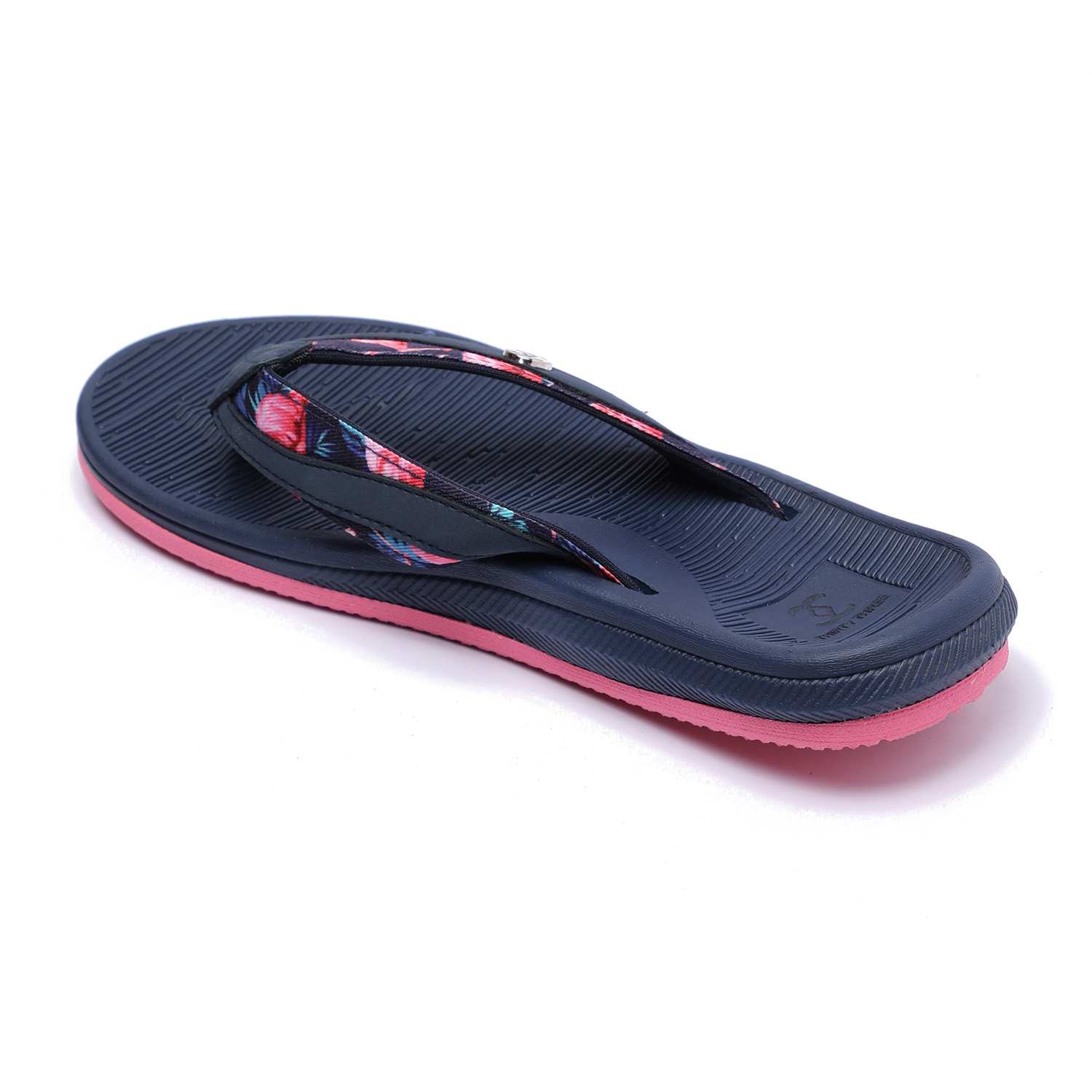 Women Navy Blue Floral Flip-Flops