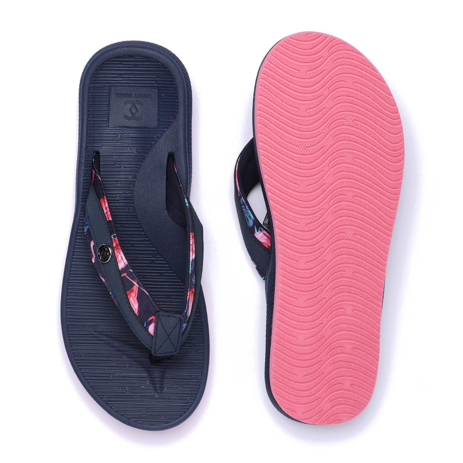 Women Navy Blue Floral Flip-Flops