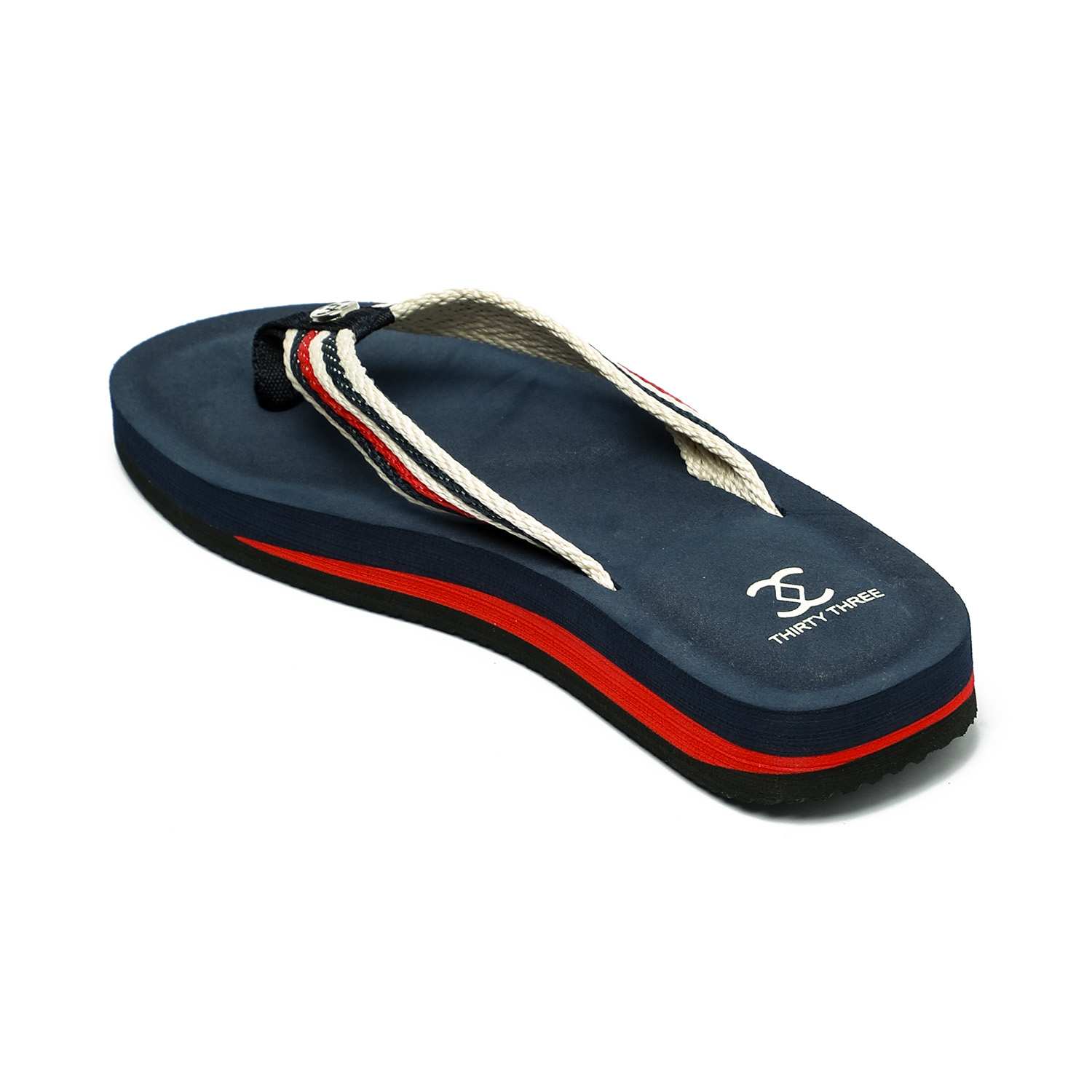 Navy Flip-Flops with Red and White Striped Braided Straps For Women