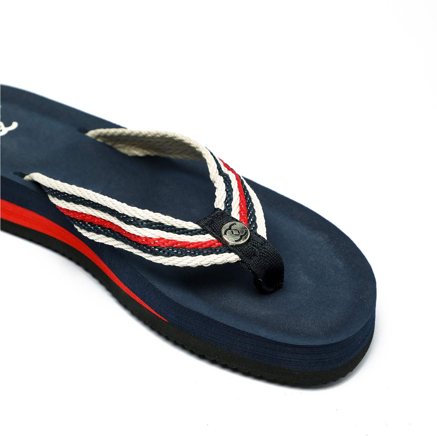 Navy Flip-Flops with Red and White Striped Braided Straps For Women