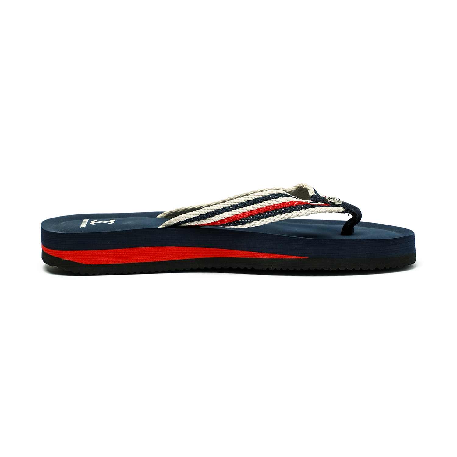 Navy Flip-Flops with Red and White Striped Braided Straps For Women