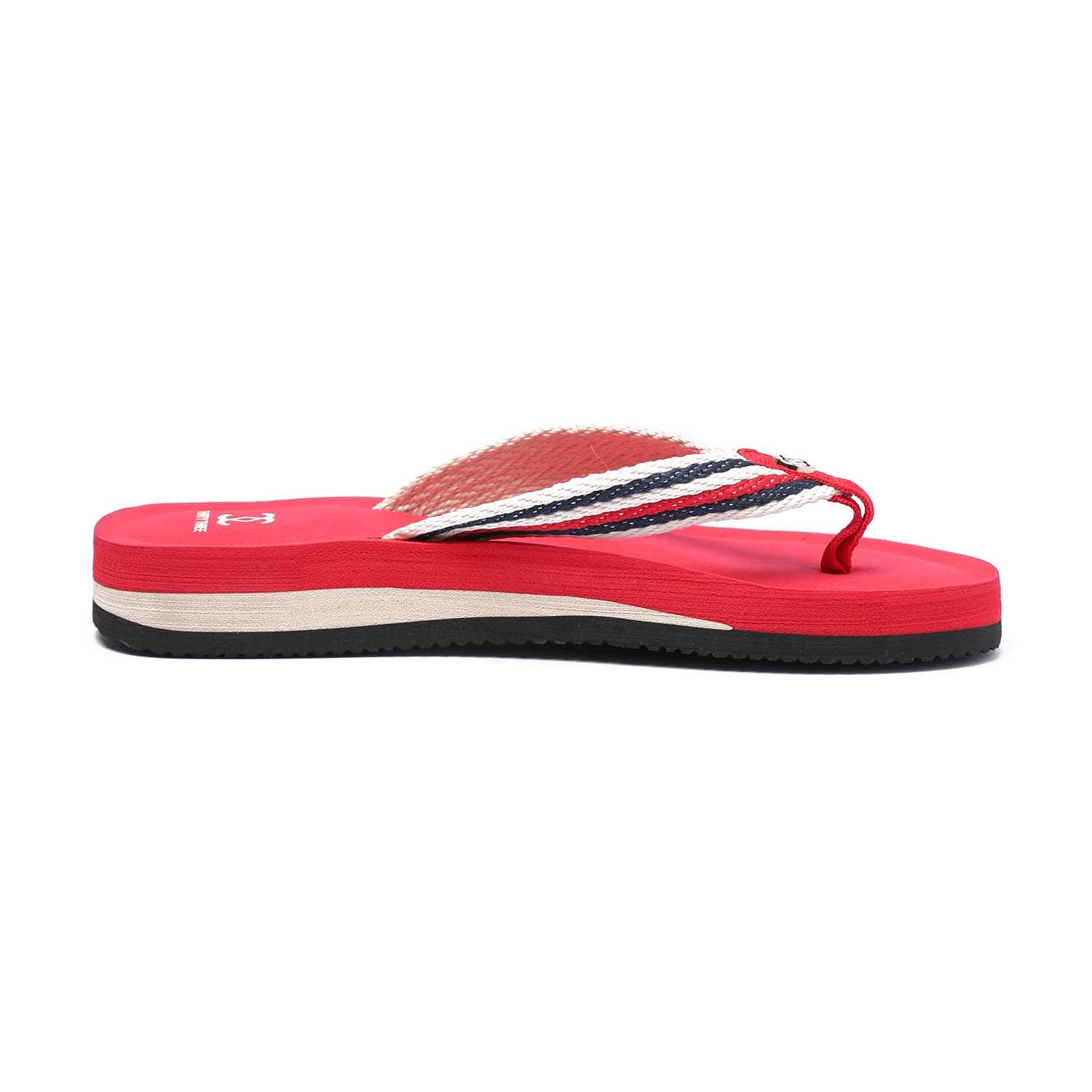 Red Flip-Flops with Red and White Striped Braided Straps For Women