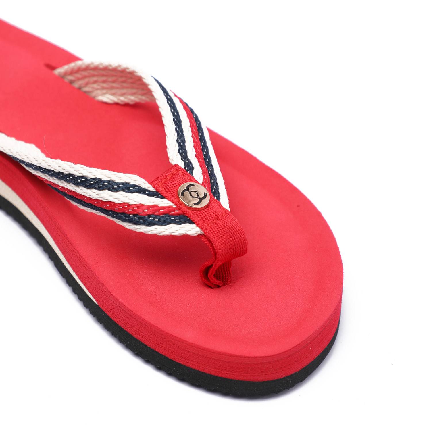 Red Flip-Flops with Red and White Striped Braided Straps For Women