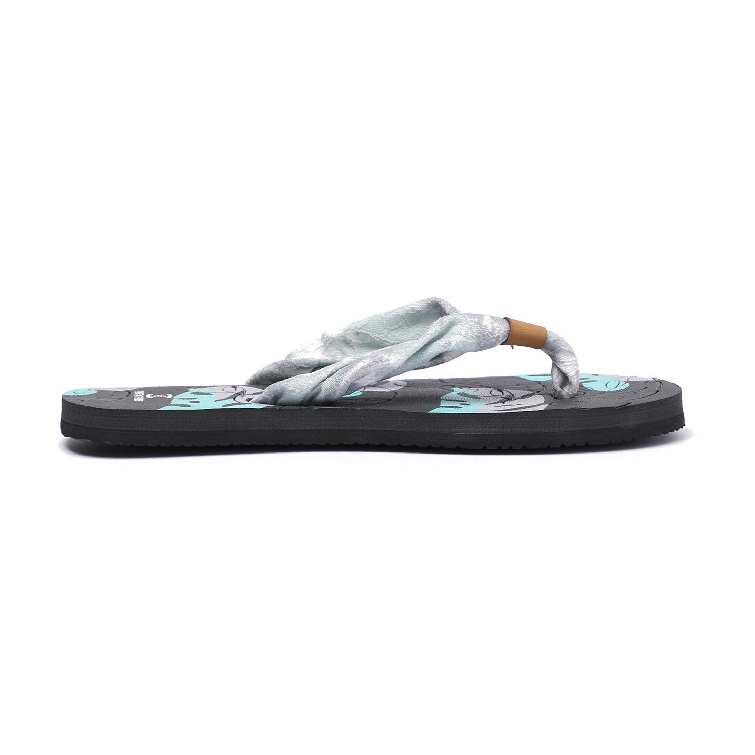 Women Tropical Print Soft Fabric Strap Flip-Flops Grey