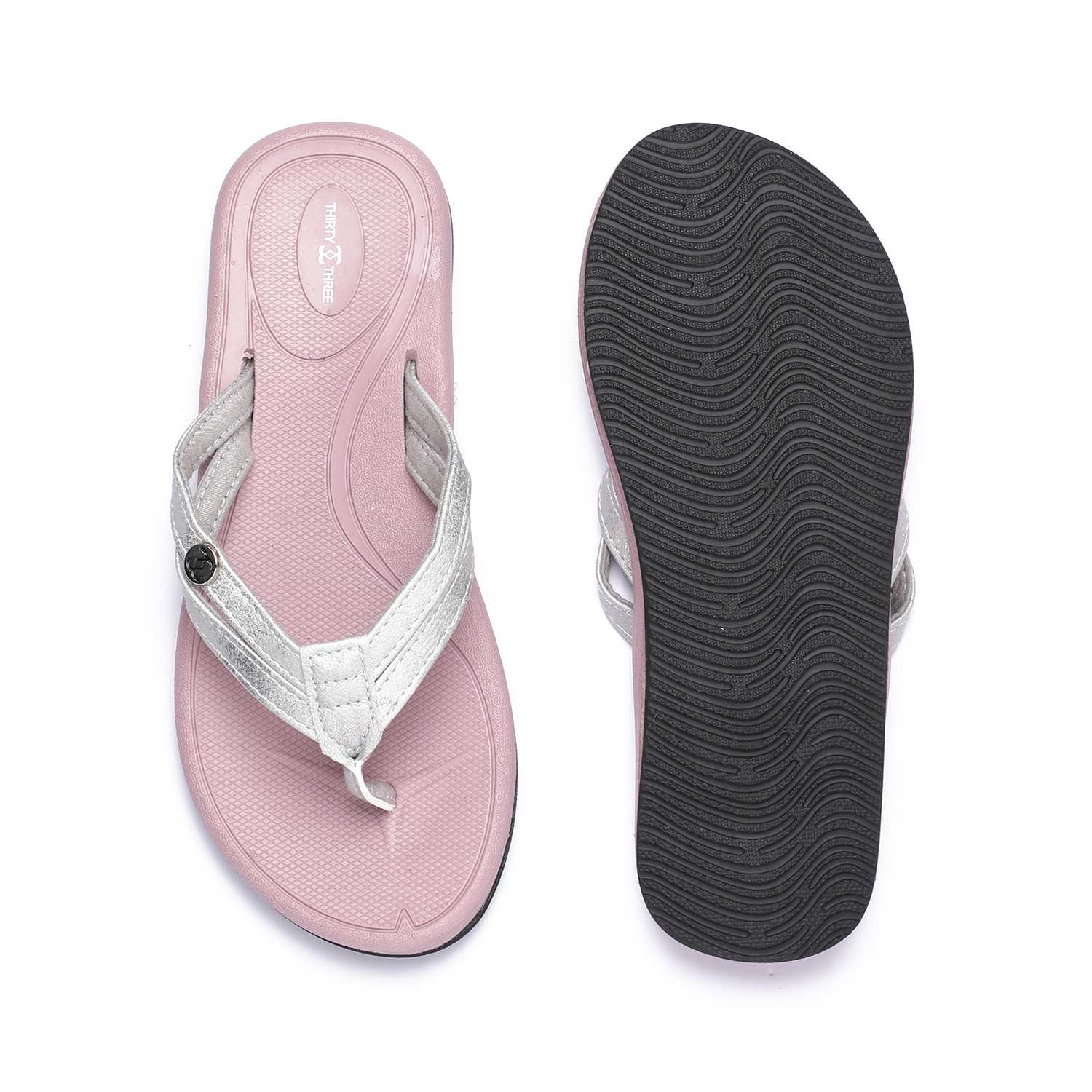 Purple Flip-Flops with Metallic Silver Straps For Women