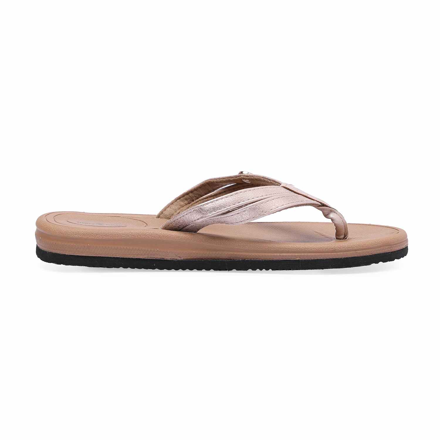 Tan Flip-Flops with Metallic Pink Straps For Women