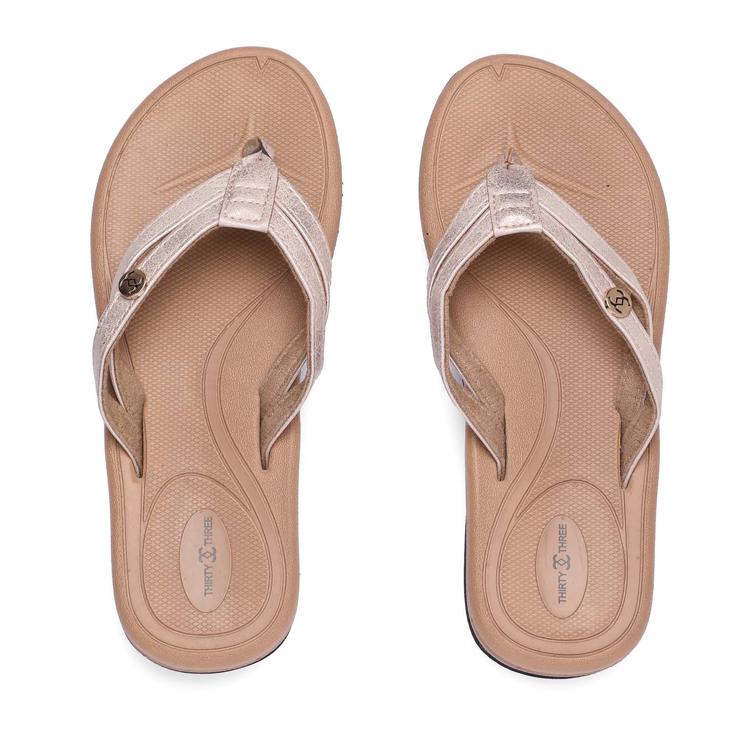 Tan Flip-Flops with Metallic Pink Straps For Women
