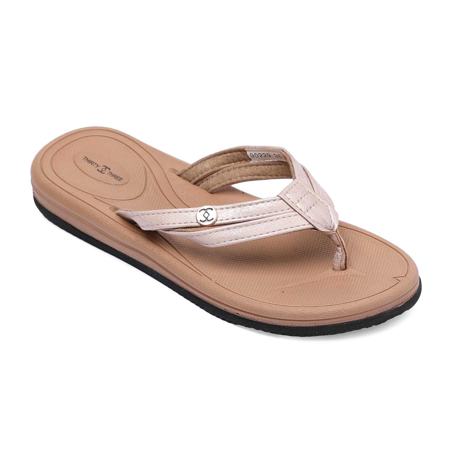 Tan Flip-Flops with Metallic Pink Straps For Women