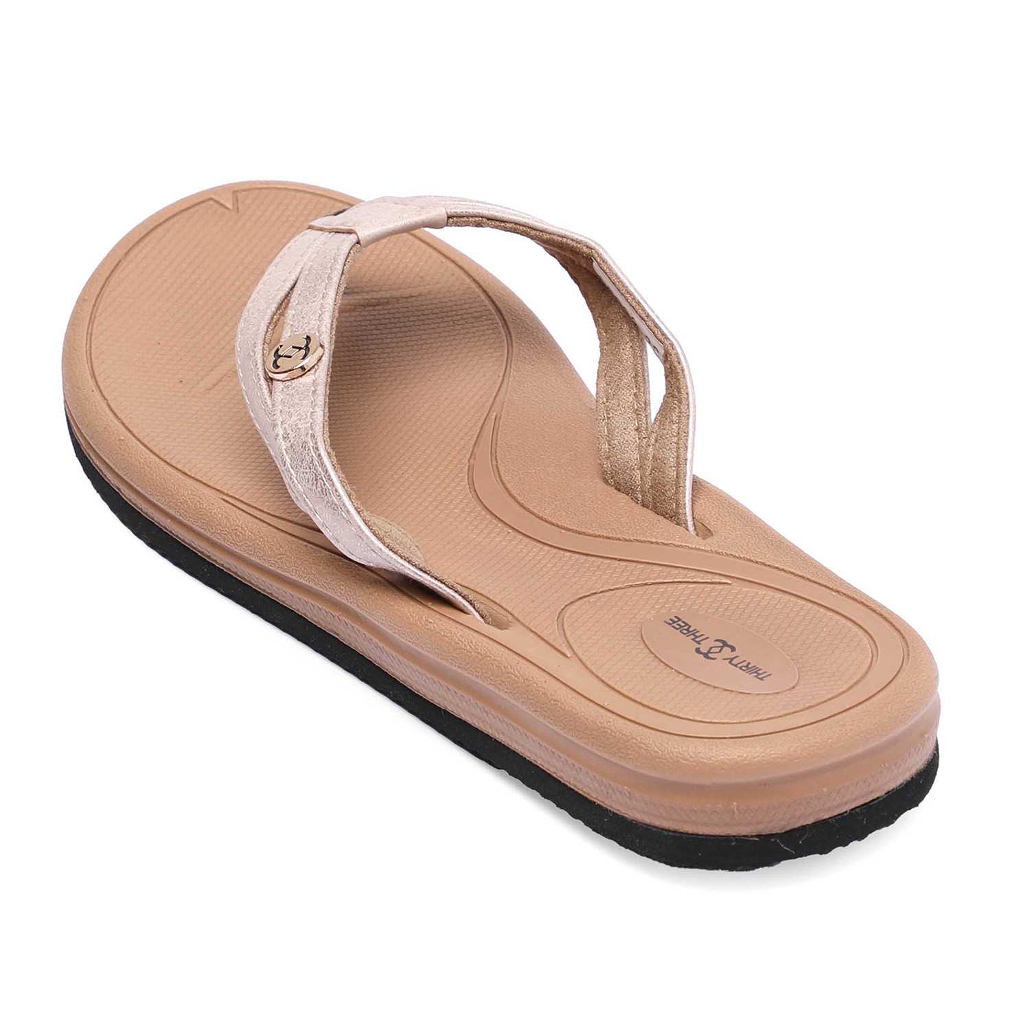 Tan Flip-Flops with Metallic Pink Straps For Women