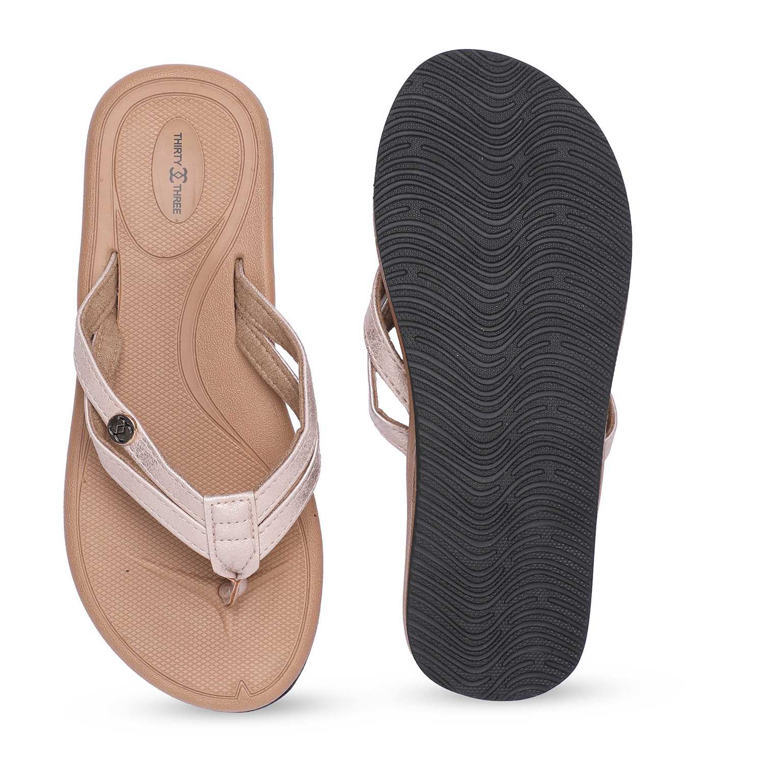 Tan Flip-Flops with Metallic Pink Straps For Women