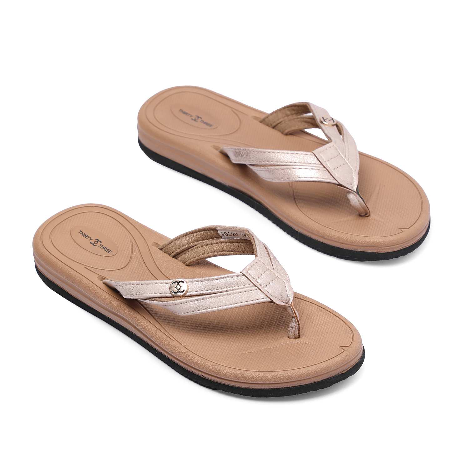 Tan Flip-Flops with Metallic Pink Straps For Women