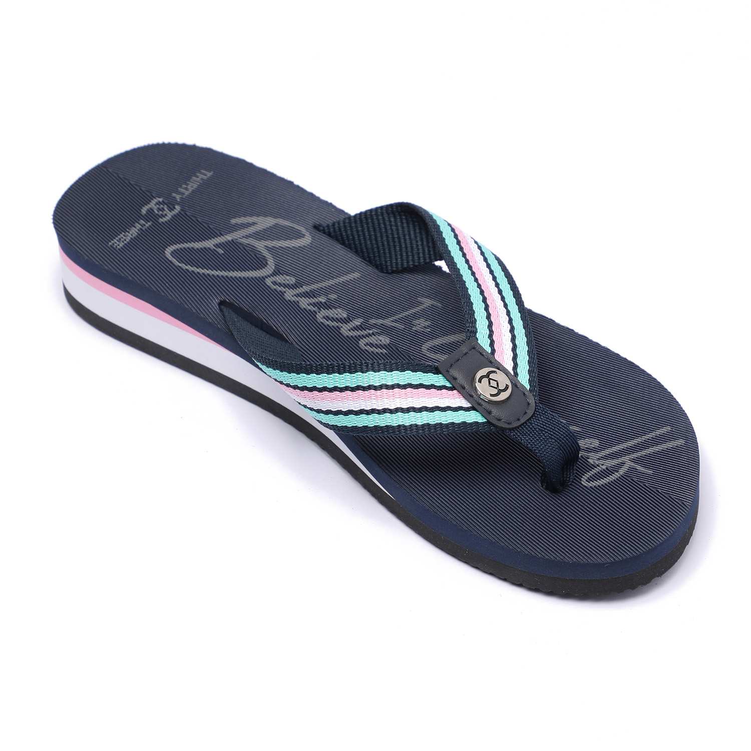Women Navy Flip-Flops with Striped Straps