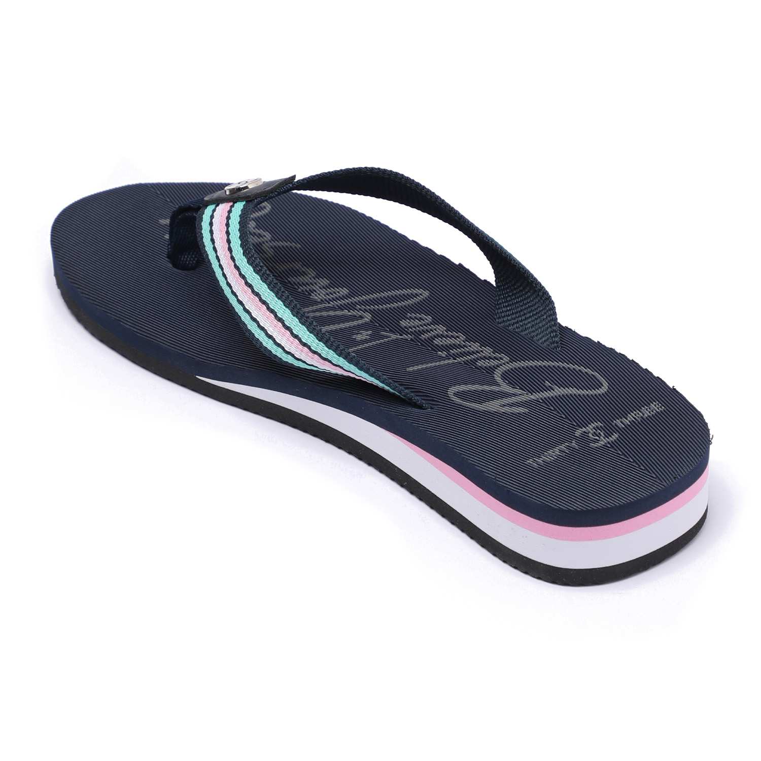 Women Navy Flip-Flops with Striped Straps
