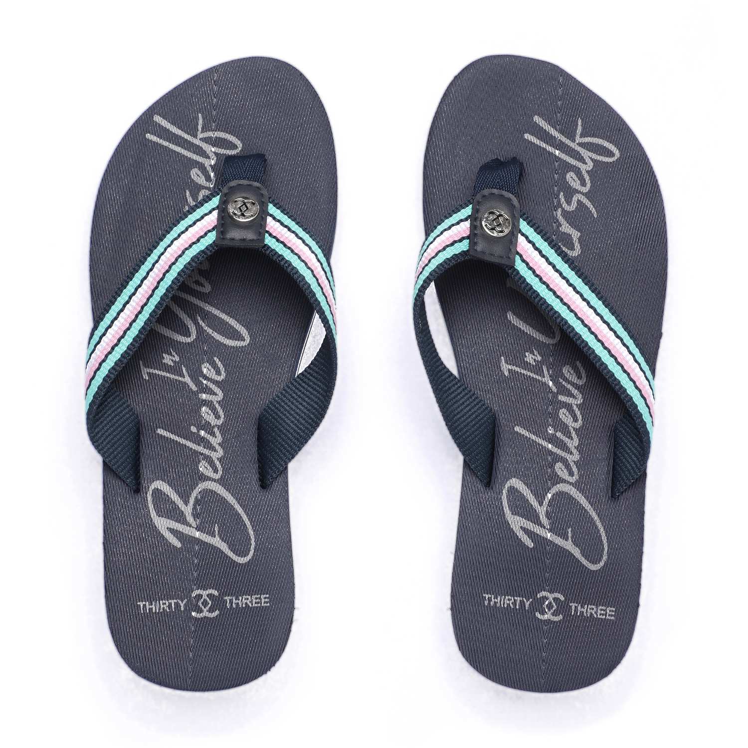 Women Navy Flip-Flops with Striped Straps
